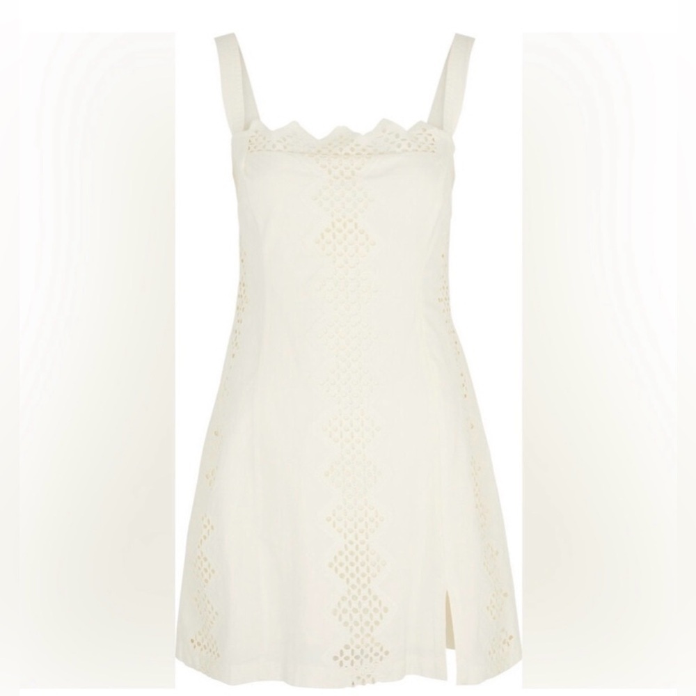 Free People Ivory Eyelet Mini Dress Square Neck Cutout Back Size M - Picture 5 of 15